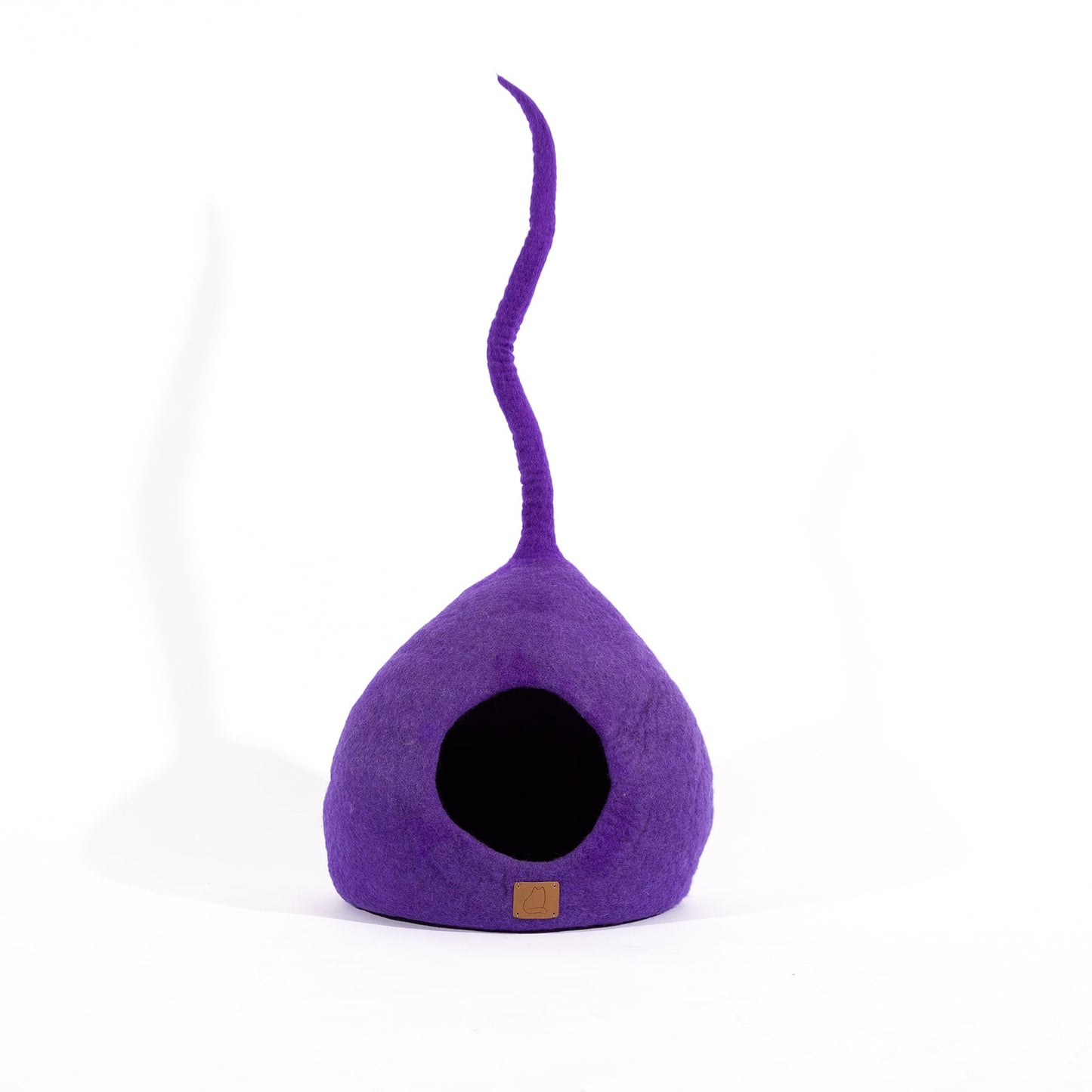 Deluxe Handcrafted Felt Cat Cave With Tail - Plum Purple