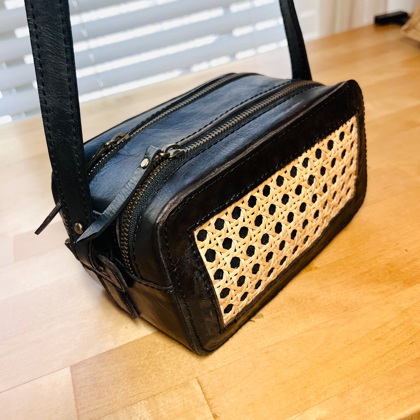 Handwoven Cane Crossbody Bag | Black