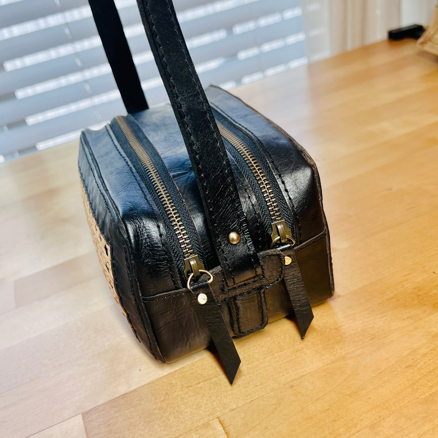 Handwoven Cane Crossbody Bag | Black
