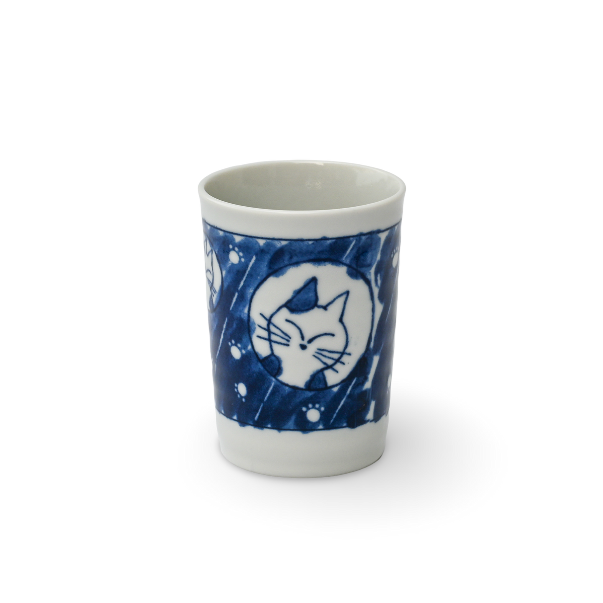 Adorable Cat 4 Tea Cup, Blue & White Mino-Ware, 180ml (6oz.)