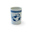 The Adorable Cat 5 Tea Cup is a blue and white Mino-ware piece, holding 180ml (6oz.), with a serene sleeping cat and blue stripes on a black background, crafted in Gifu Prefecture.