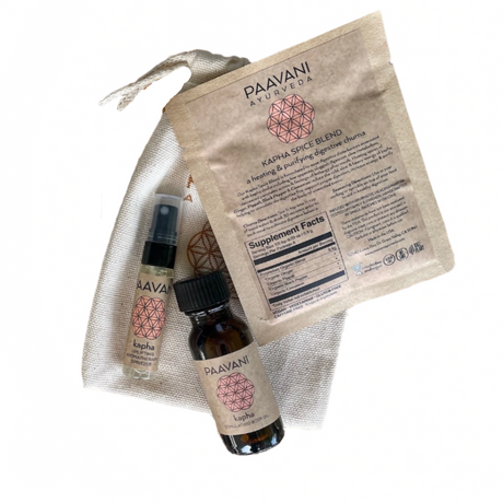 Two small bottles and a supplement packet with 'Paavani Ayurveda' branding on a white background.