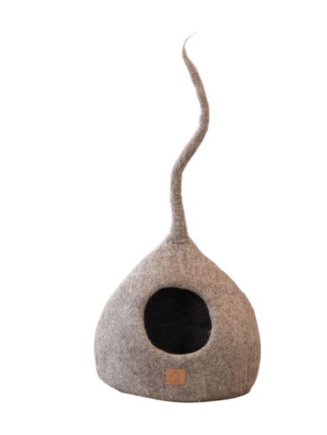 Deluxe Handcrafted Felt Cat Cave With Tail - Earth Brown - Sumiye Co