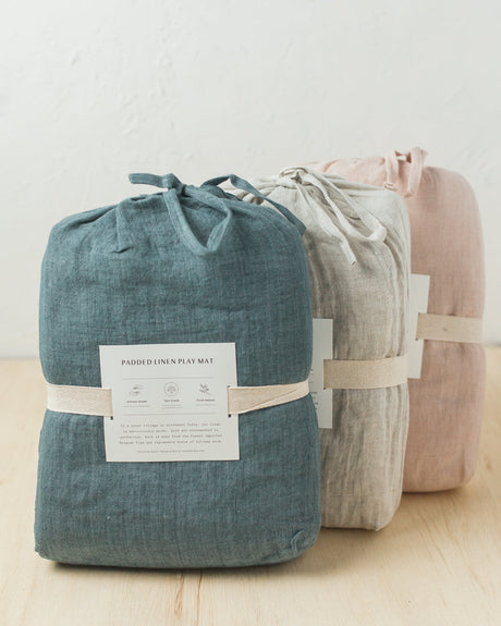 Quilted Round Padded Linen Play Mat 35" D - Denim - Sumiye Co