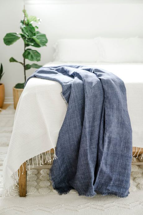 Stone Washed Linen Throw - Navy - Sumiye Co
