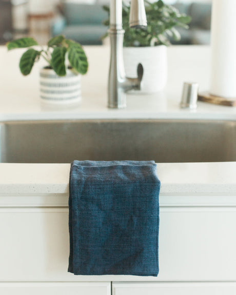 Stone Washed Linen Tea Towel - Navy - Sumiye Co