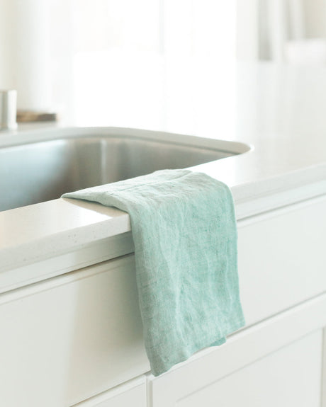 Stone Washed Linen Tea Towel - Ocean Spray - Sumiye Co