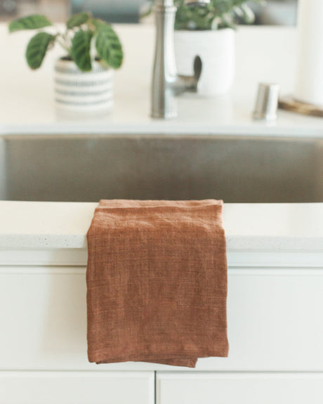 Stone Washed Linen Tea Towel - Terracotta - Sumiye Co