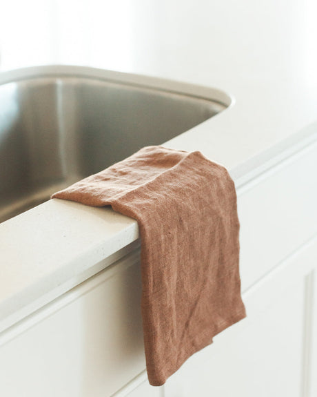 Stone Washed Linen Tea Towel - Terracotta - Sumiye Co