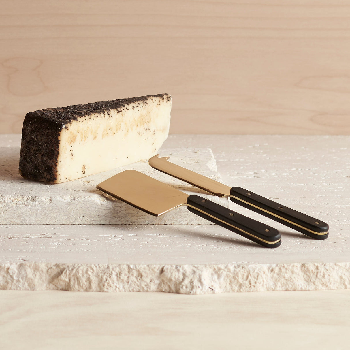 Mango Wood & Brass Cheese Tools Set of 2