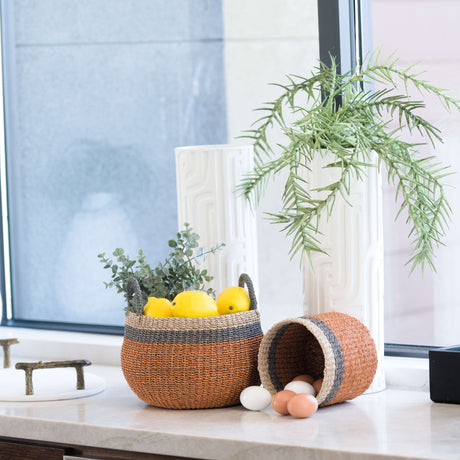 Coral Tabletop Catch-All with Handle - Handcrafted Baskets - Sumiye Co