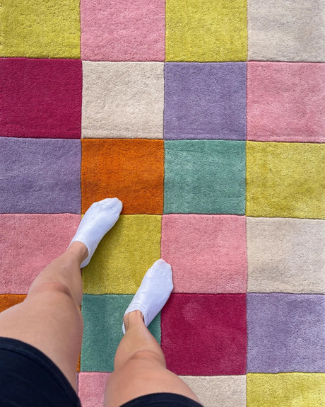 Colorful Checkered Hand Tufted Wool Rug by JUBI - Sumiye Co