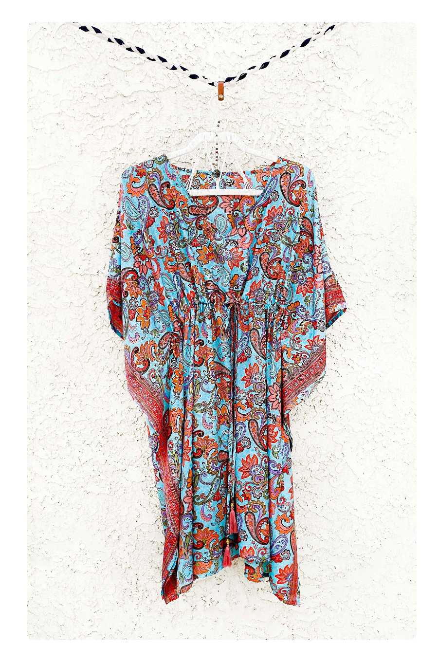 Kaftan Dress | Aqua & Coral Paisley Essential Designs