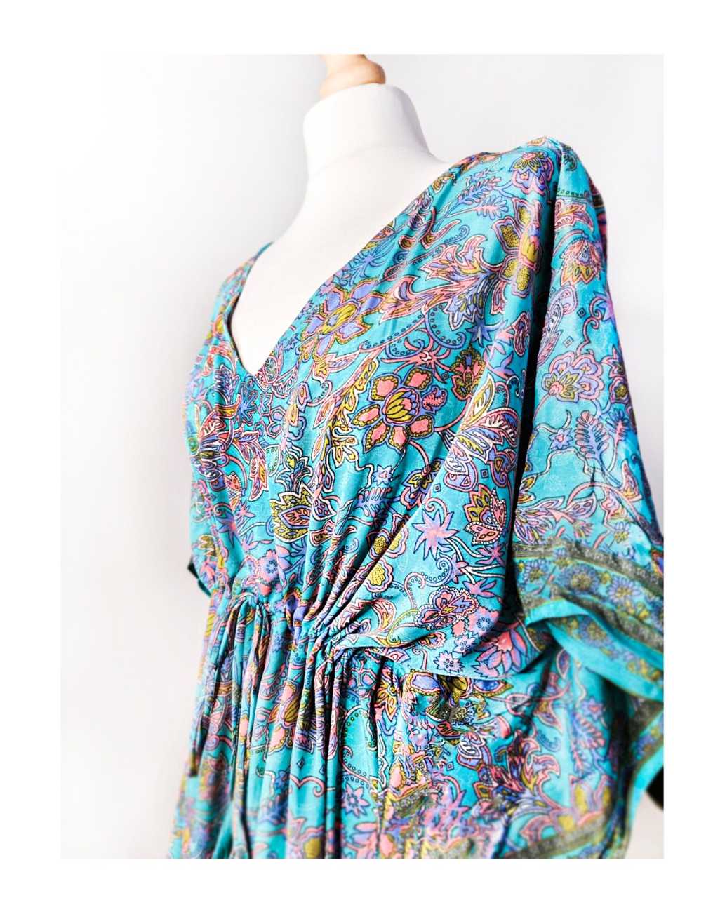 Kaftan Dress | Long Turquoise Coral Paisley Essential Designs