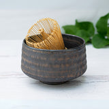 Kaneni Gold Crystal Ceramic Matcha Bowl, Bamboo Matcha Whisk & Whisk Holder Set - Sumiye Co