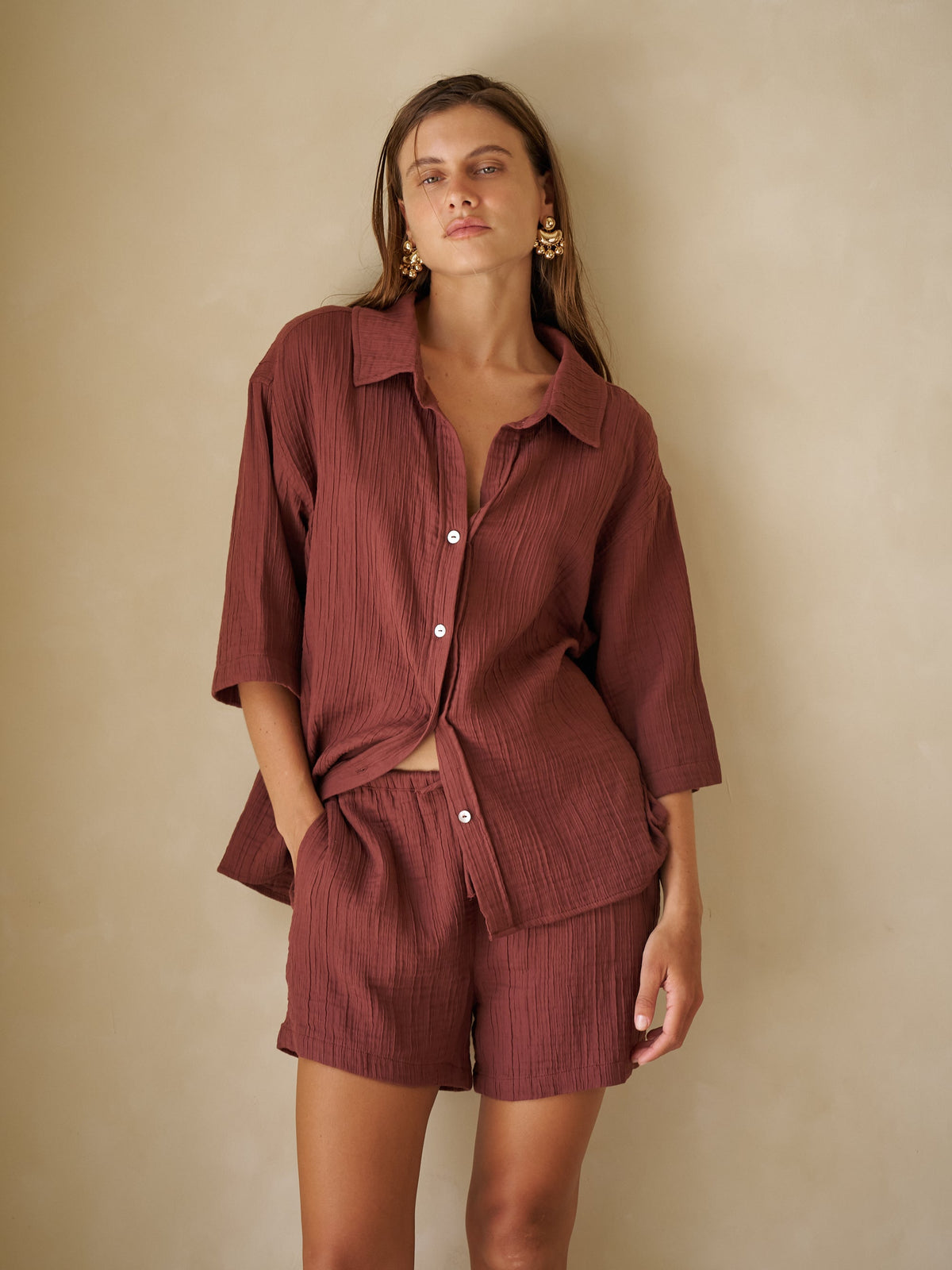 Kaya Boyfriend Shirt - Terracotta