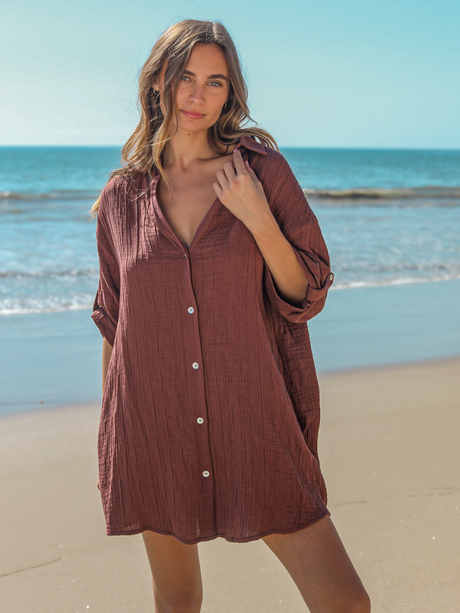 Kaya Oversized Shirt Dress - Terracotta - Sumiye Co