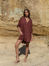 Kaya Oversized Shirt Dress - Terracotta - Sumiye Co