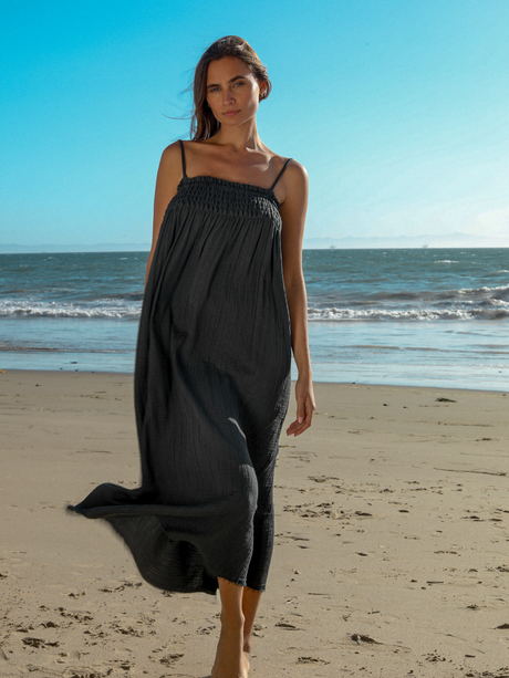 Kaya Smocked Maxi Dress - Charcoal - Sumiye Co