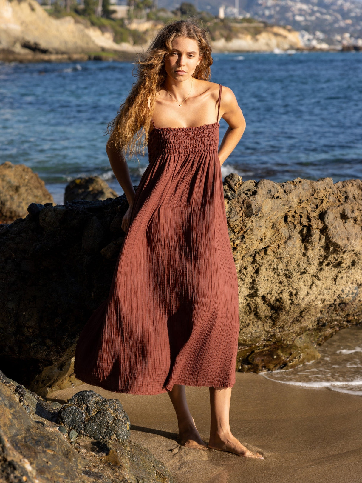 Kaya Smocked Maxi Dress - Terracotta - Sumiye Co