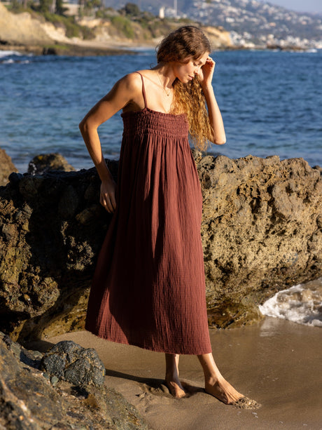 Kaya Smocked Maxi Dress - Terracotta - Sumiye Co