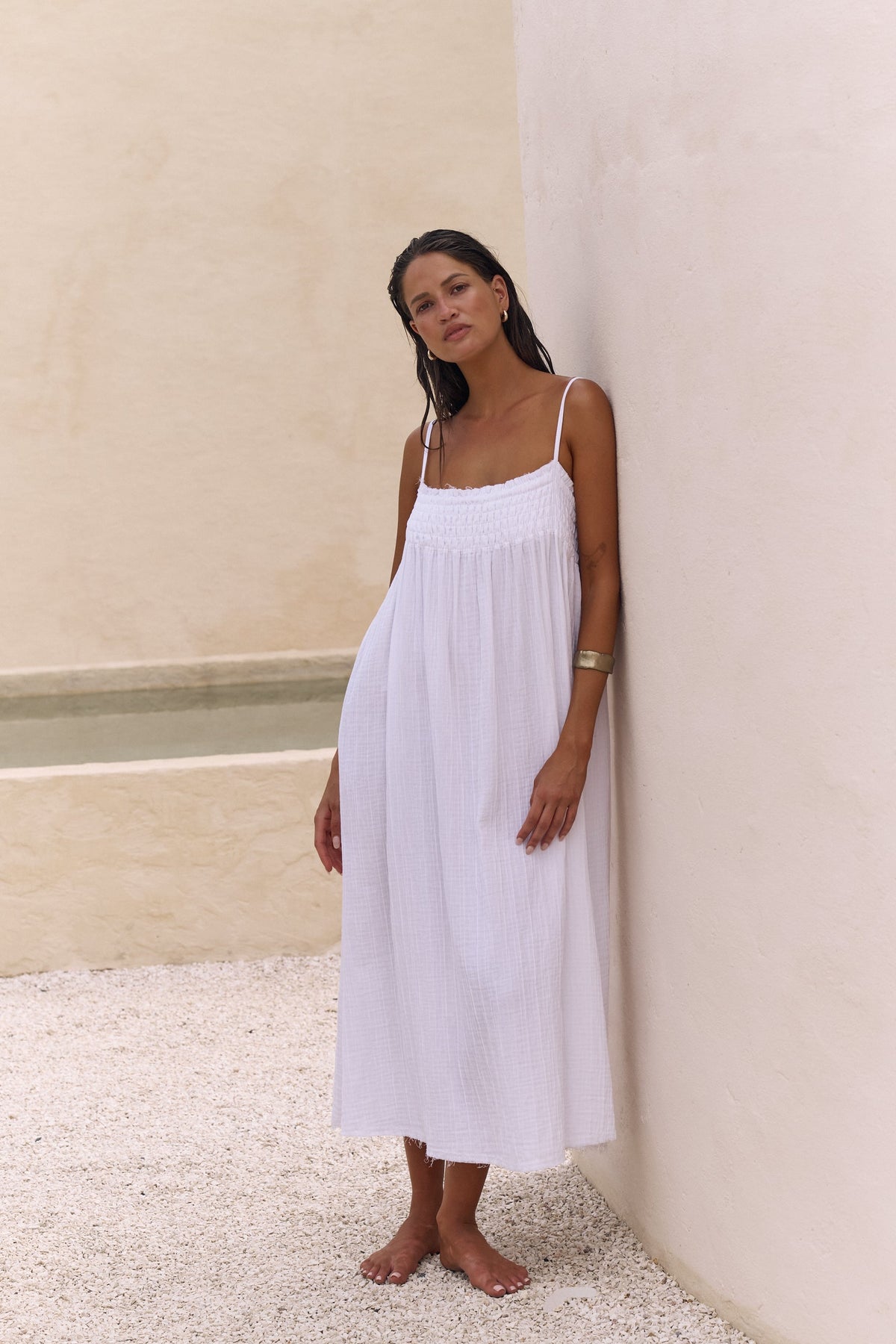 Kaya Smocked Maxi Dress - White