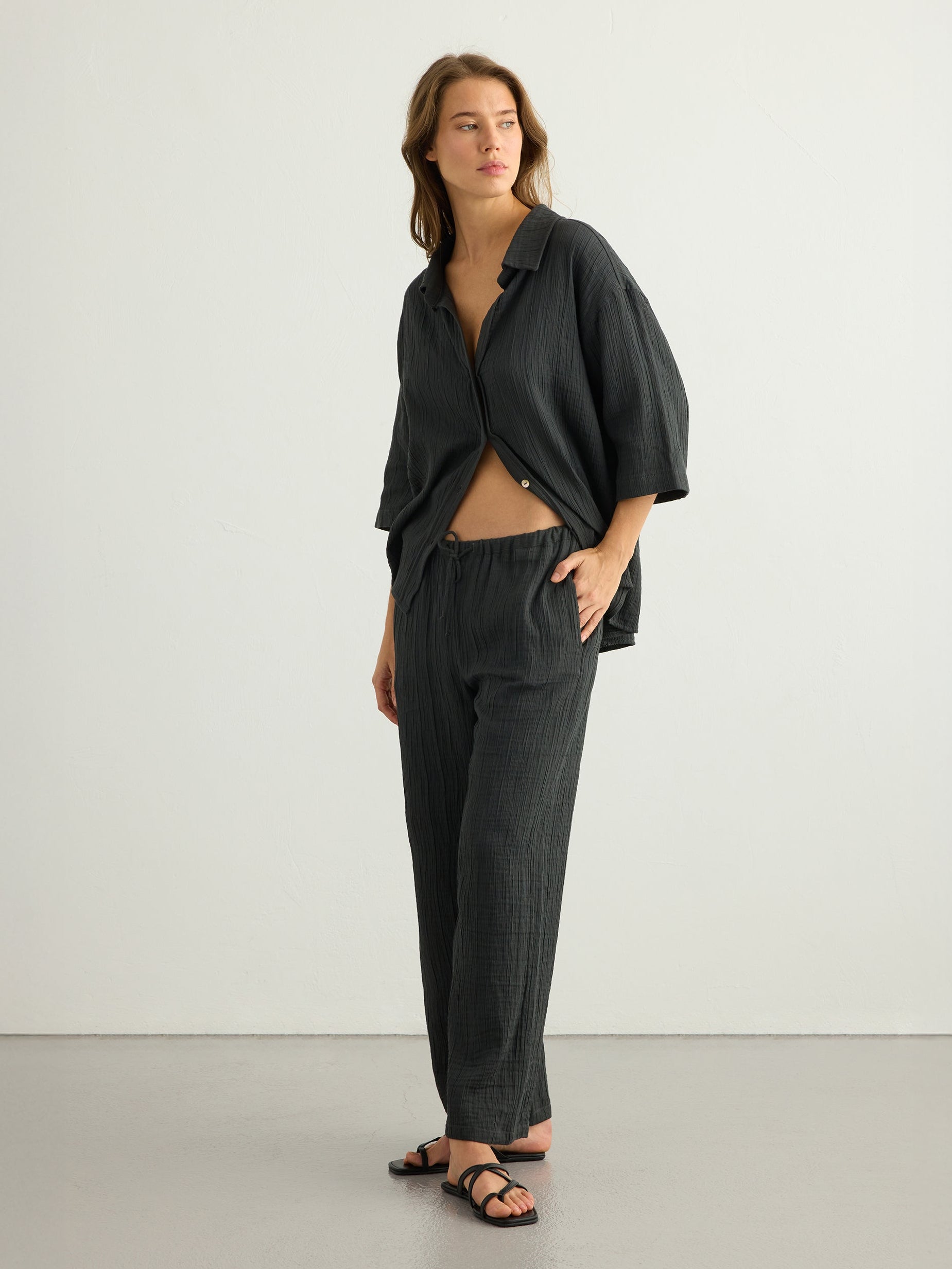 Kaya Drawstring Pants - Charcoal - Sumiye Co