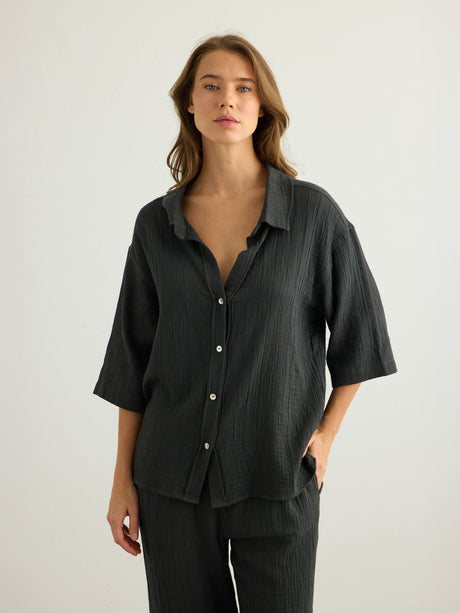 Kaya Boyfriend Shirt - Charcoal - Sumiye Co