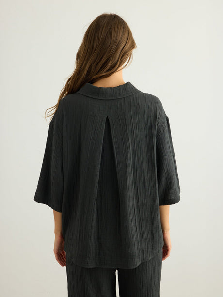 Kaya Boyfriend Shirt - Charcoal - Sumiye Co