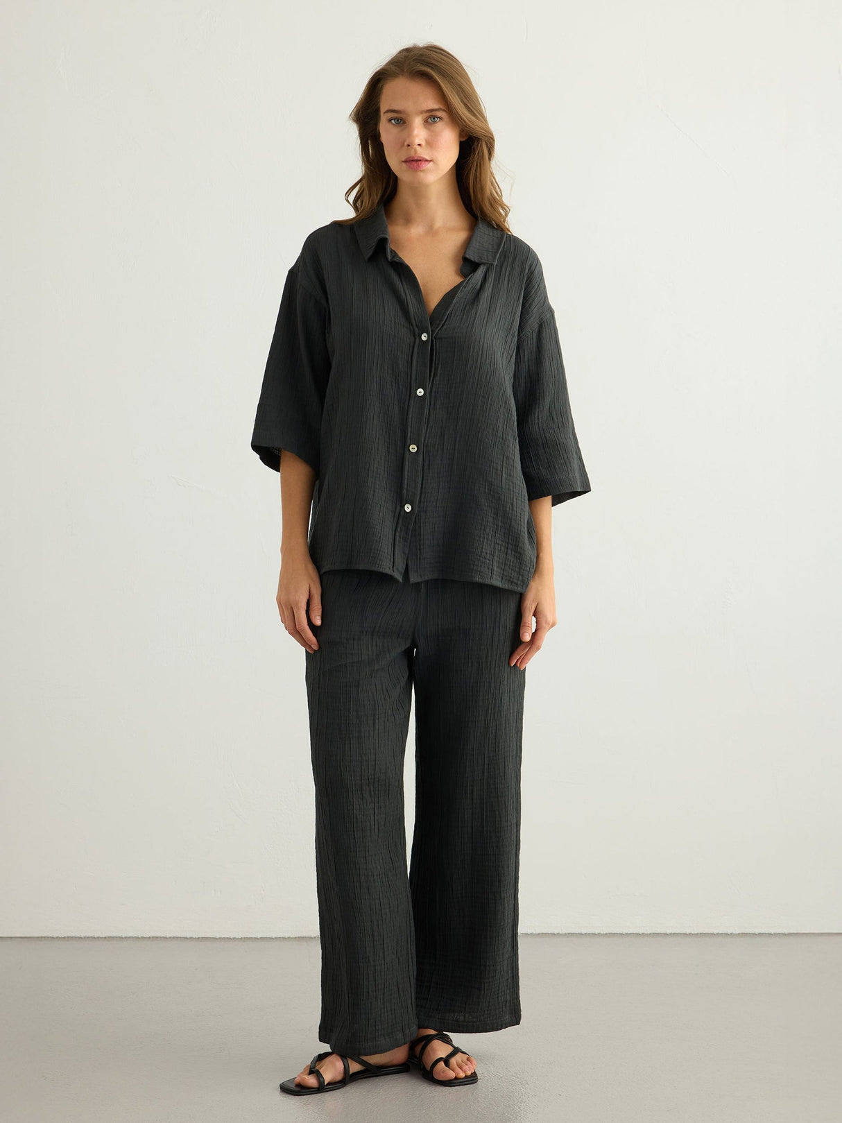 Kaya Boyfriend Shirt - Charcoal - Sumiye Co
