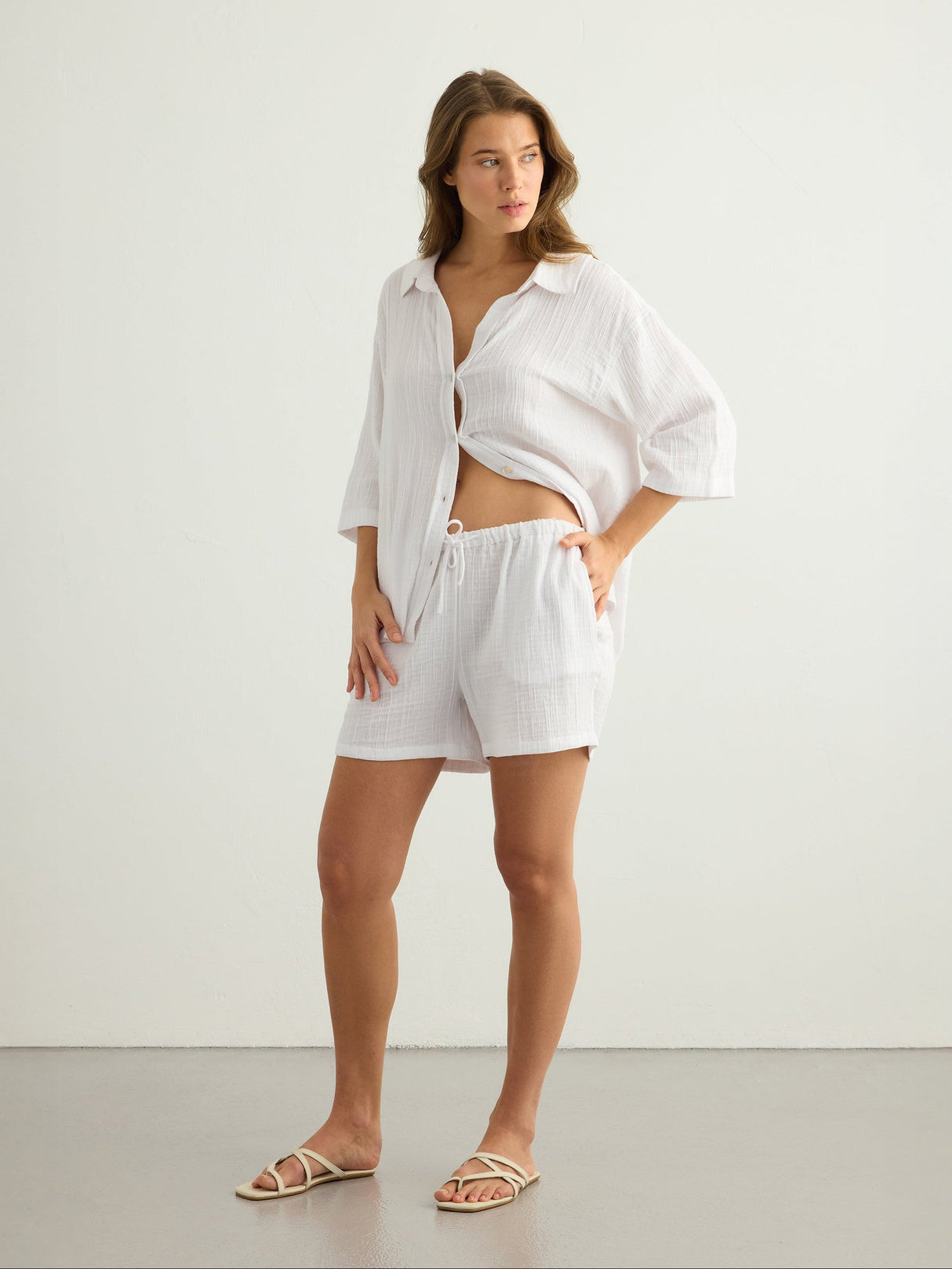 Kaya Drawstring Shorts - White - Sumiye Co