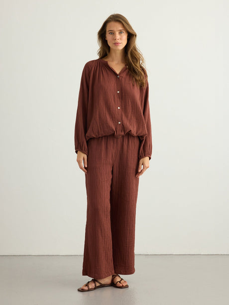 Kaya Buttoned Blouse - Terracotta - Sumiye Co
