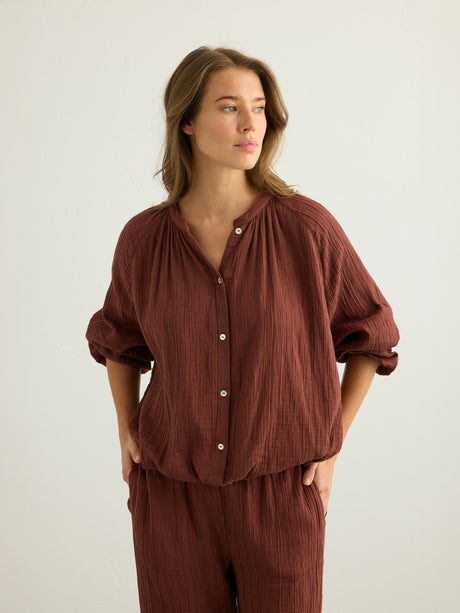 Kaya Buttoned Blouse - Terracotta - Sumiye Co