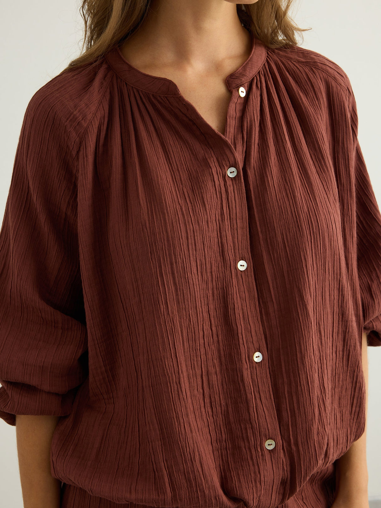 Kaya Buttoned Blouse - Terracotta - Sumiye Co