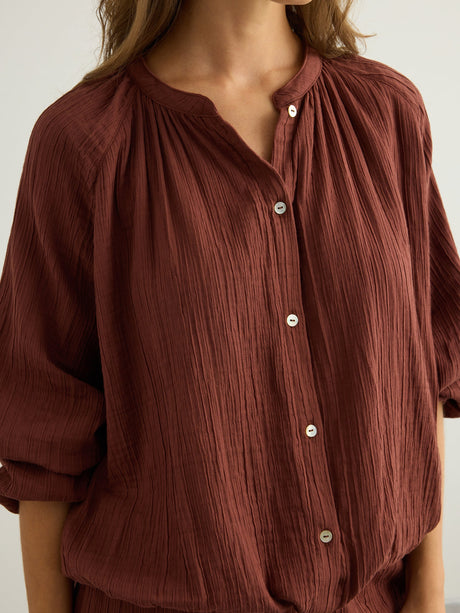 Kaya Buttoned Blouse - Terracotta - Sumiye Co