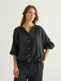 Kaya Buttoned Blouse - Charcoal - Sumiye Co