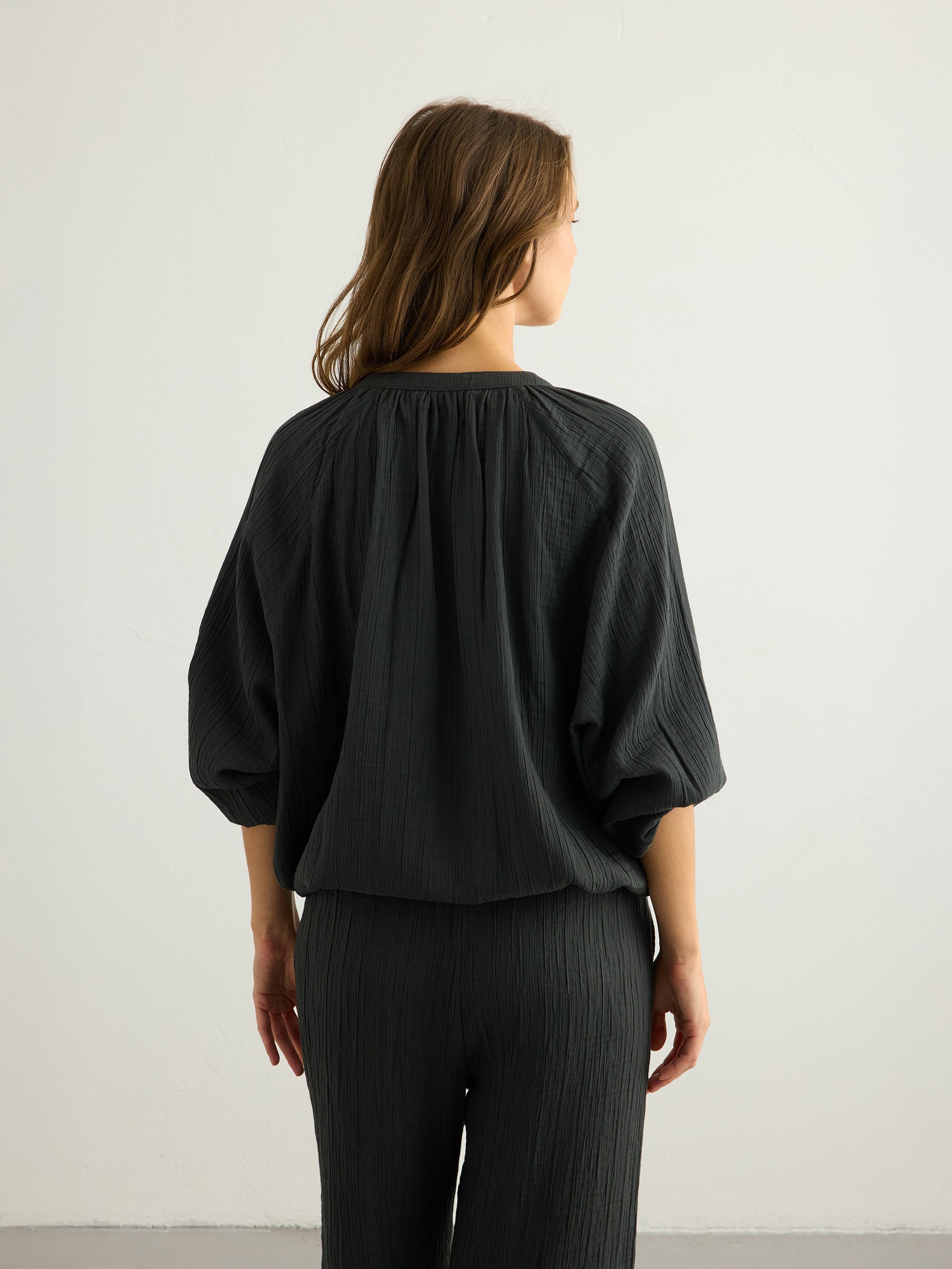 Kaya Buttoned Blouse - Charcoal - Sumiye Co
