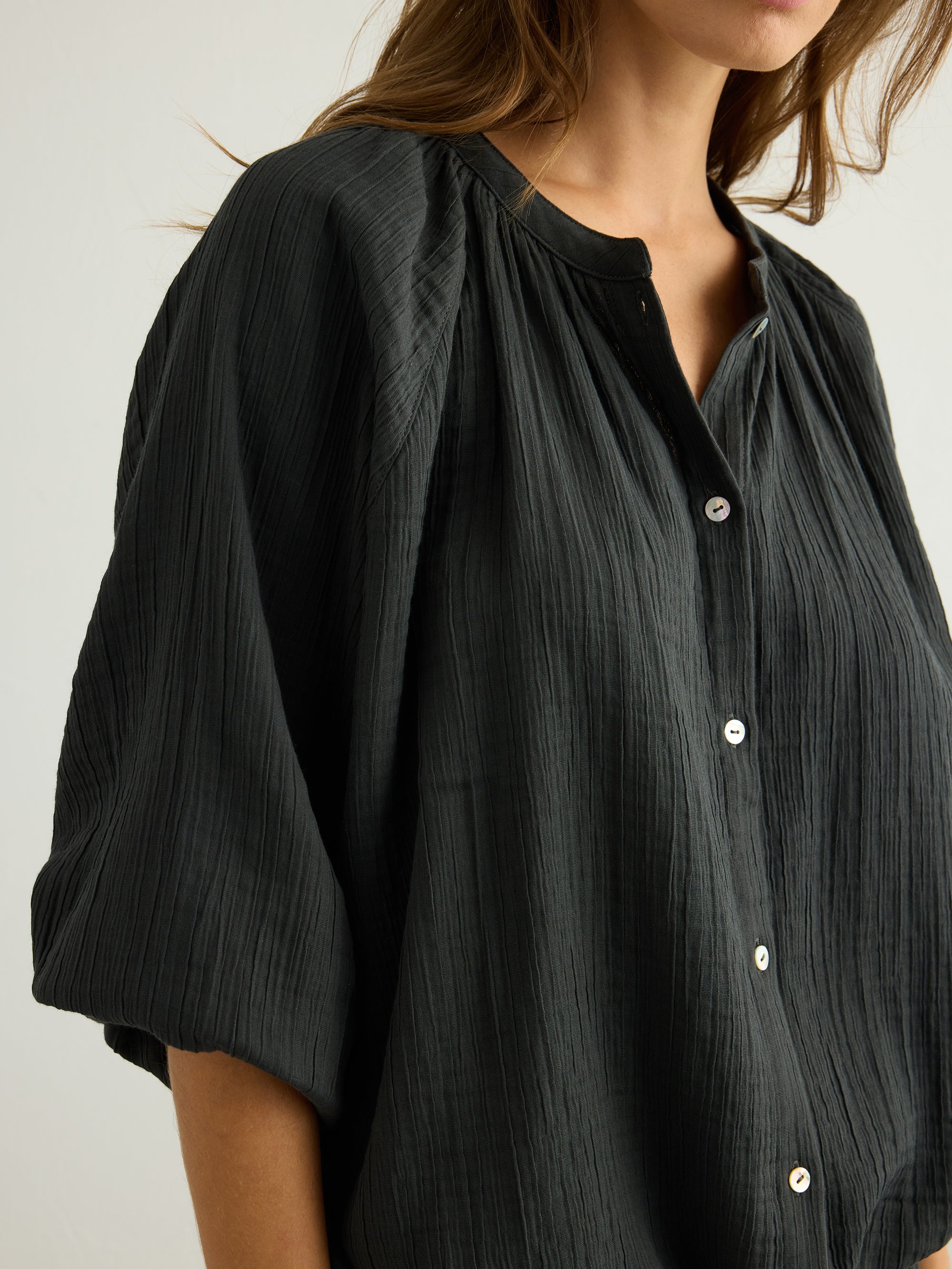Kaya Buttoned Blouse - Charcoal - Sumiye Co