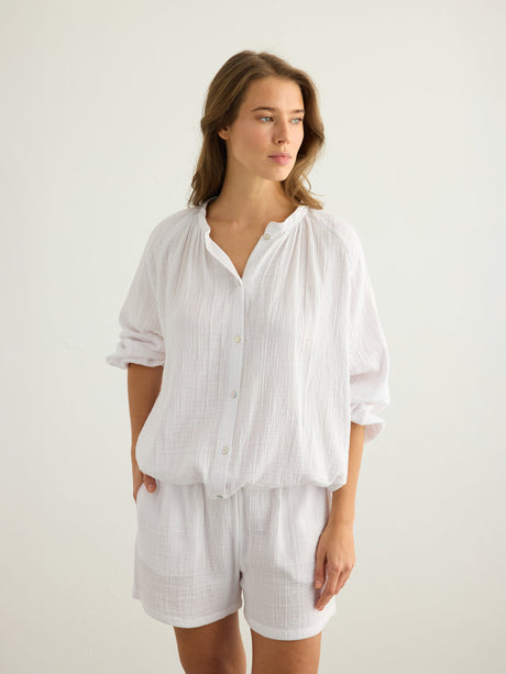 Kaya Buttoned Blouse - White - Sumiye Co