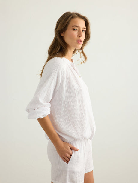 Kaya Buttoned Blouse - White - Sumiye Co