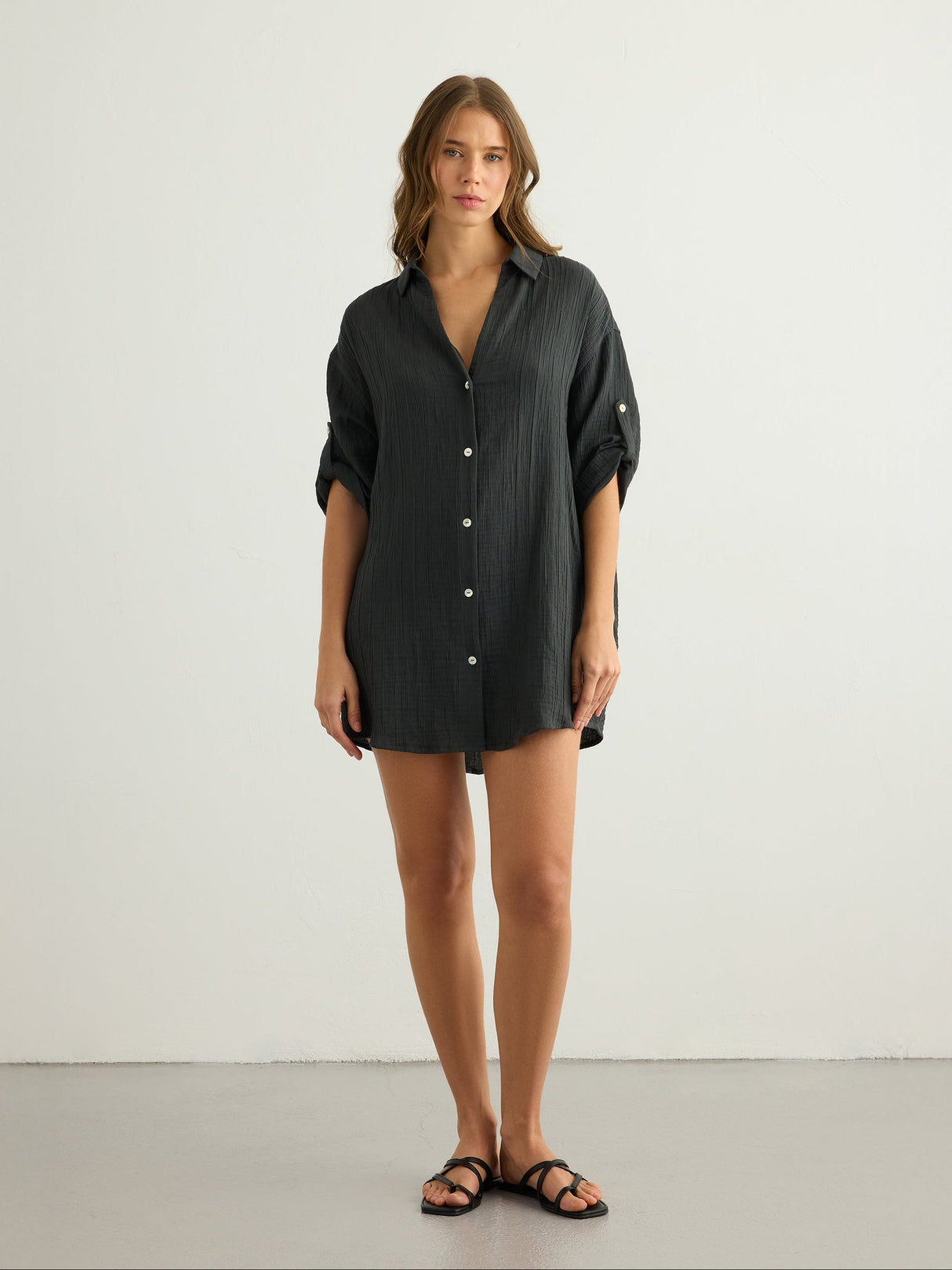 Kaya Oversized Shirt Dress - Charcoal - Sumiye Co