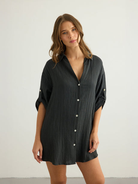Kaya Oversized Shirt Dress - Charcoal - Sumiye Co