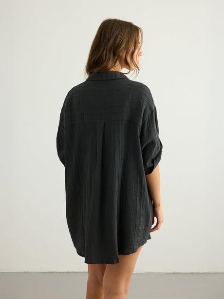 Kaya Oversized Shirt Dress - Charcoal - Sumiye Co