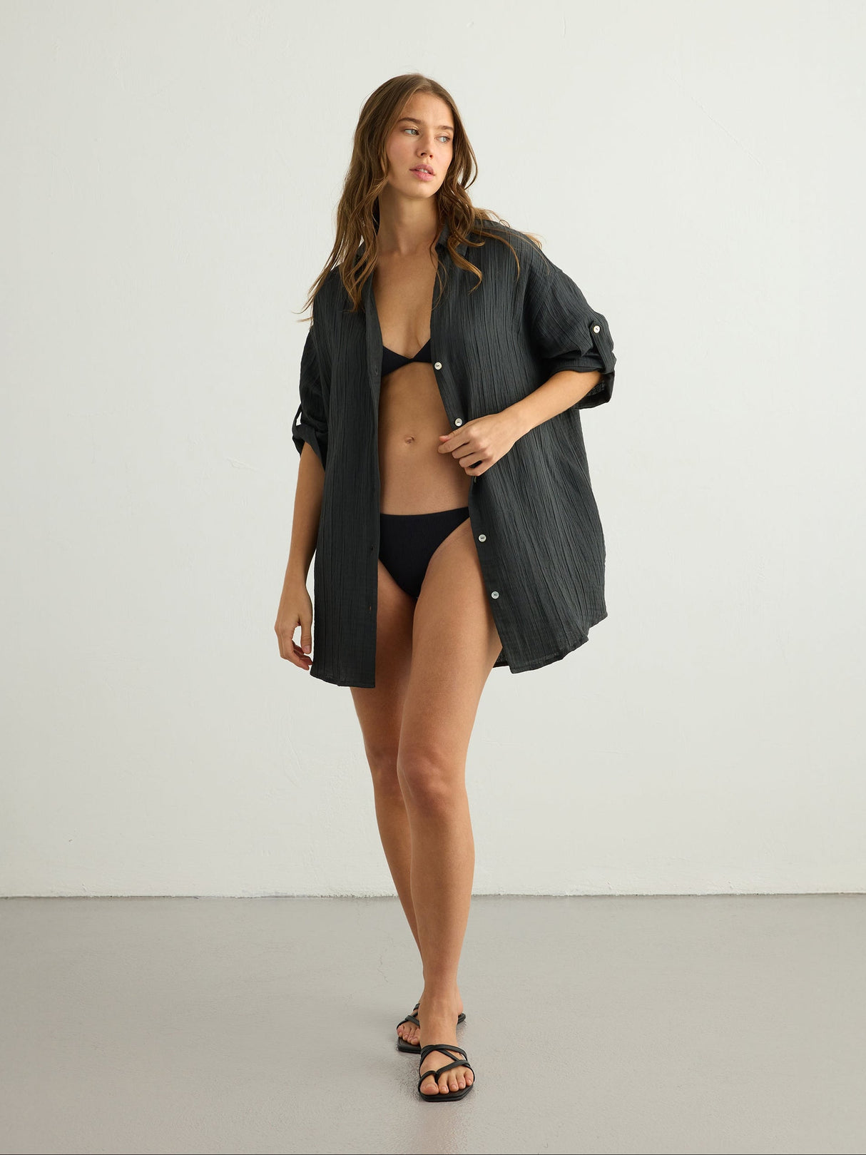 Kaya Oversized Shirt Dress - Charcoal - Sumiye Co