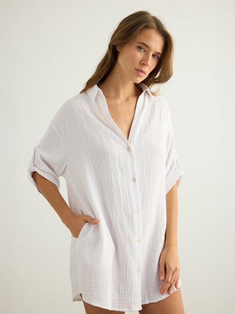 Kaya Oversized Shirt Dress - White - Sumiye Co