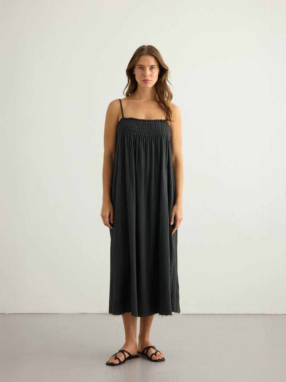 Kaya Smocked Maxi Dress - Charcoal - Sumiye Co
