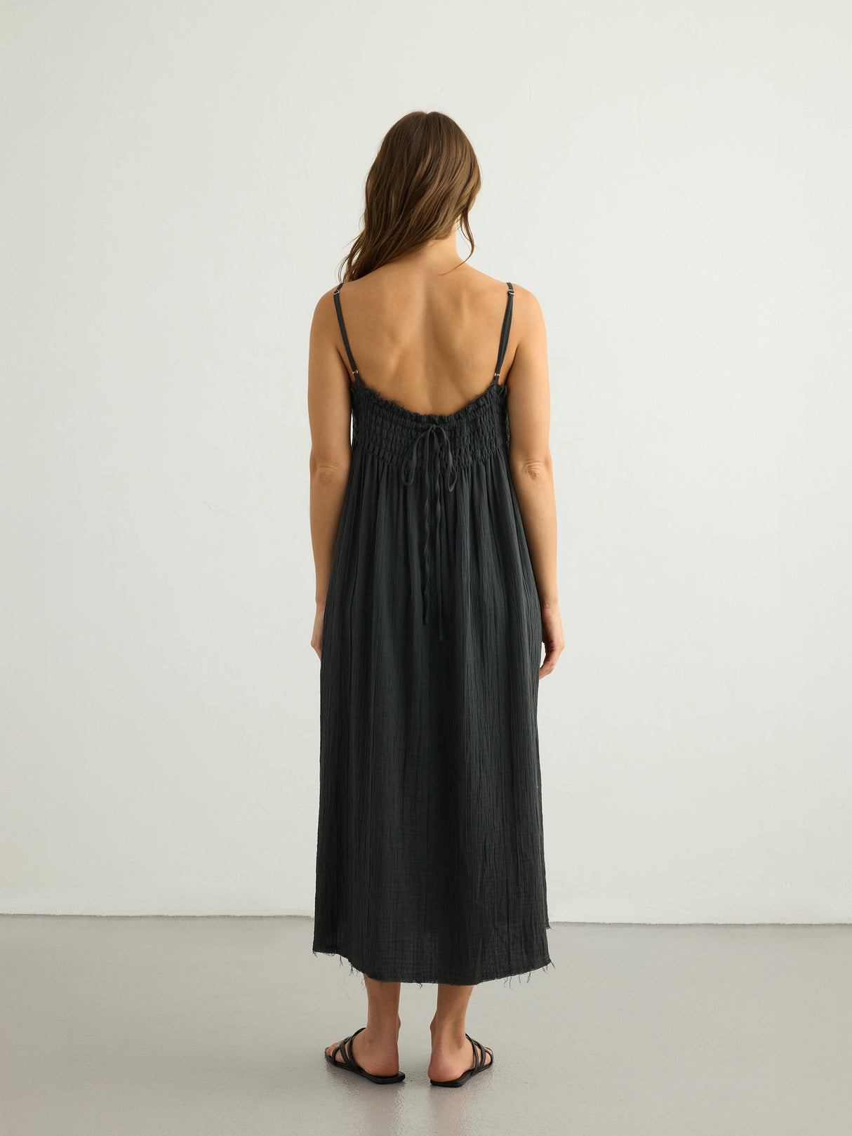 Kaya Smocked Maxi Dress - Charcoal - Sumiye Co