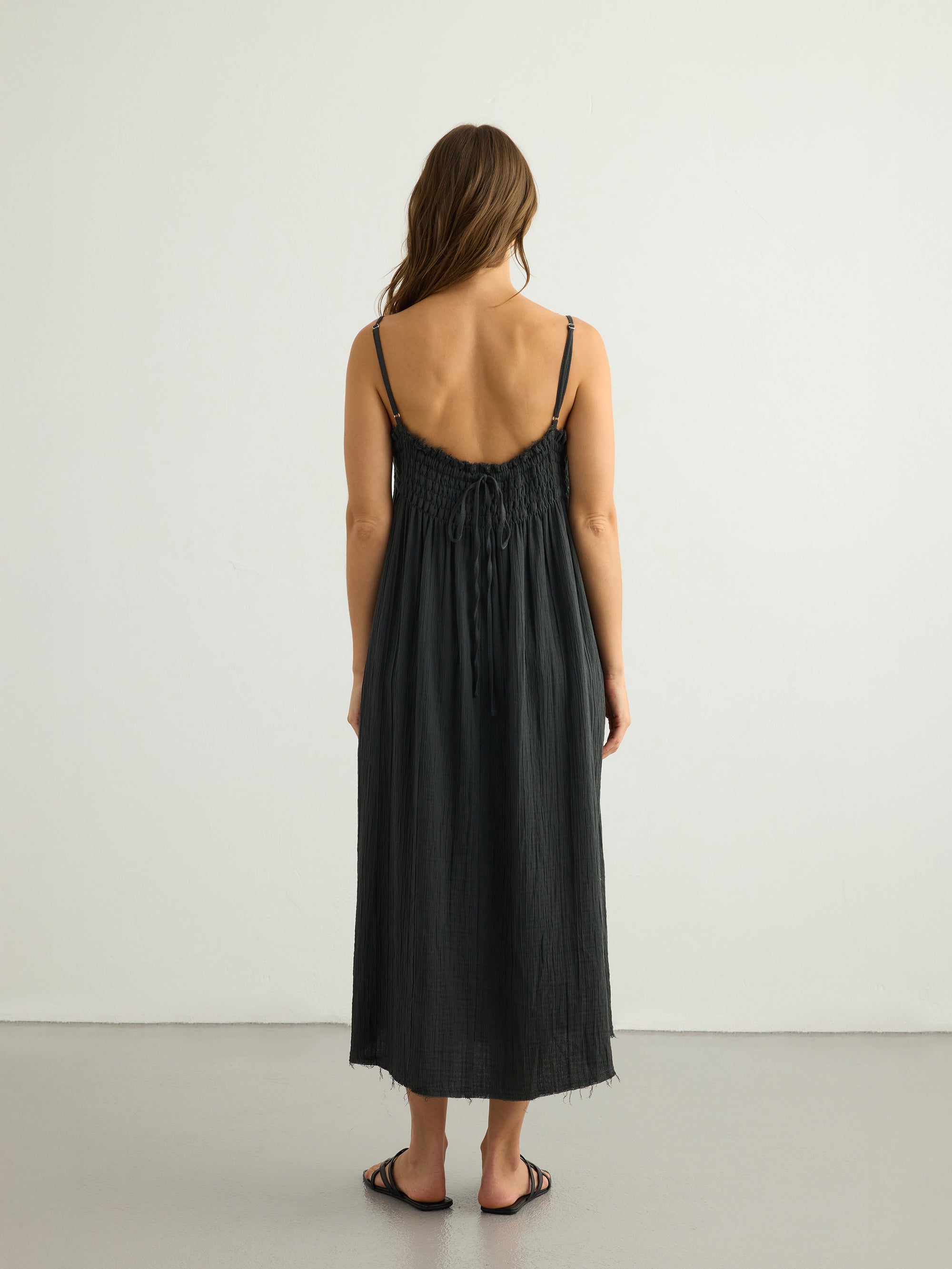 Kaya Smocked Maxi Dress - Charcoal - Sumiye Co