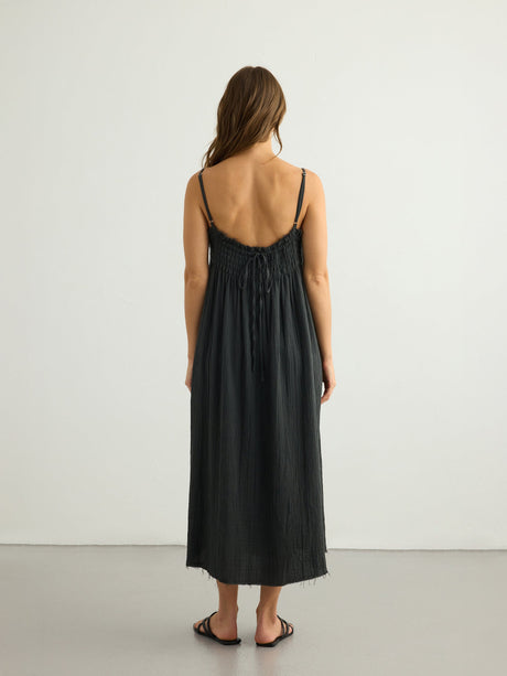 Kaya Smocked Maxi Dress - Charcoal - Sumiye Co