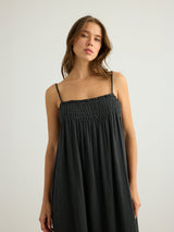 Kaya Smocked Maxi Dress - Charcoal - Sumiye Co